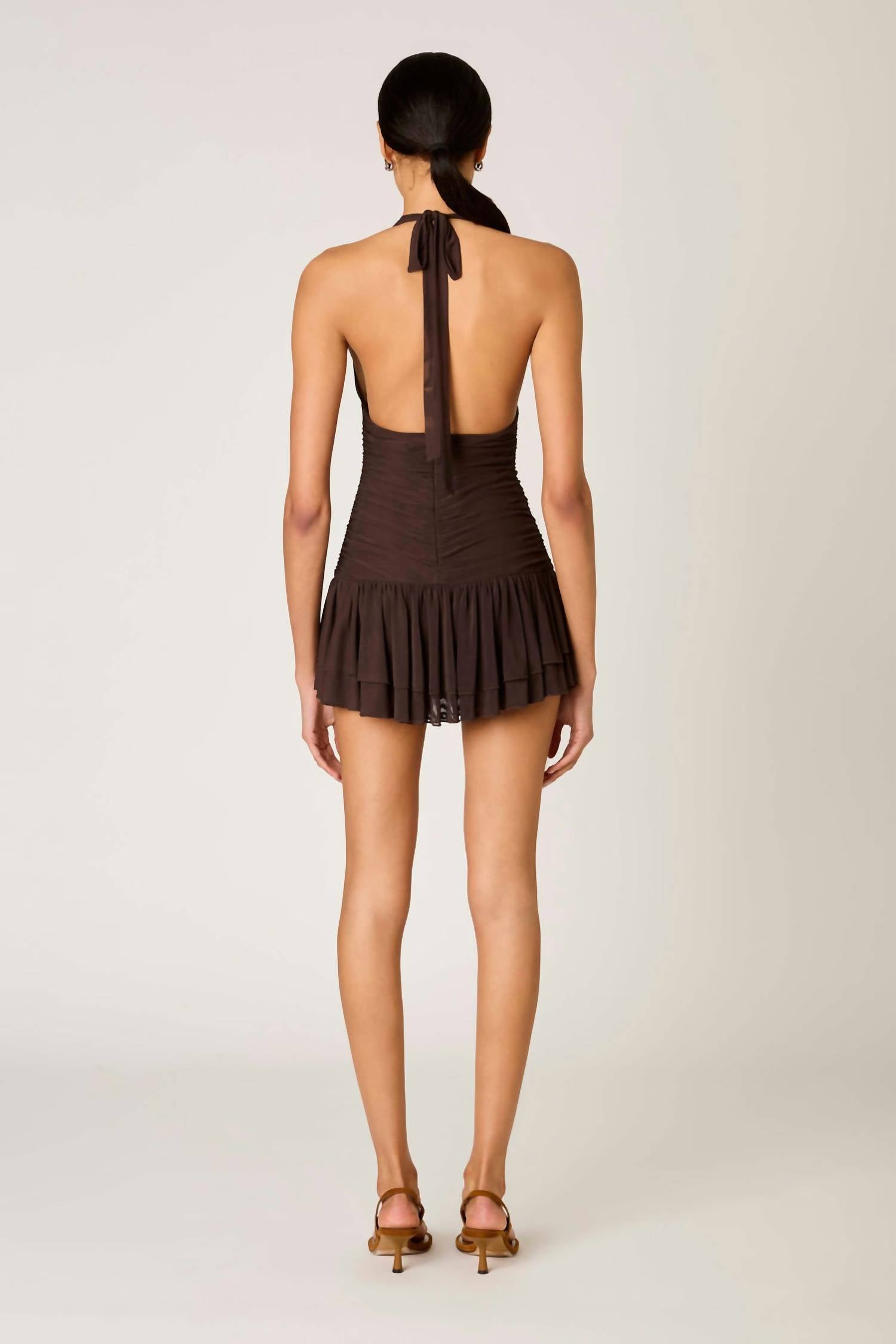 NIA Vermont Mini Dress in coffee - women's dress - detail view