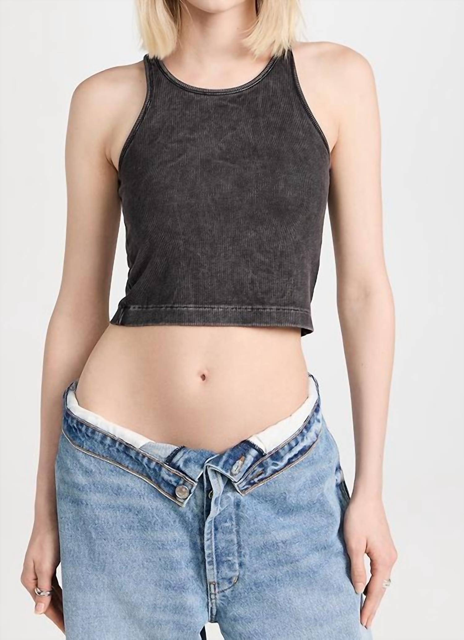 John Elliott - Cropped Racerback Mineral Wash Tank Top