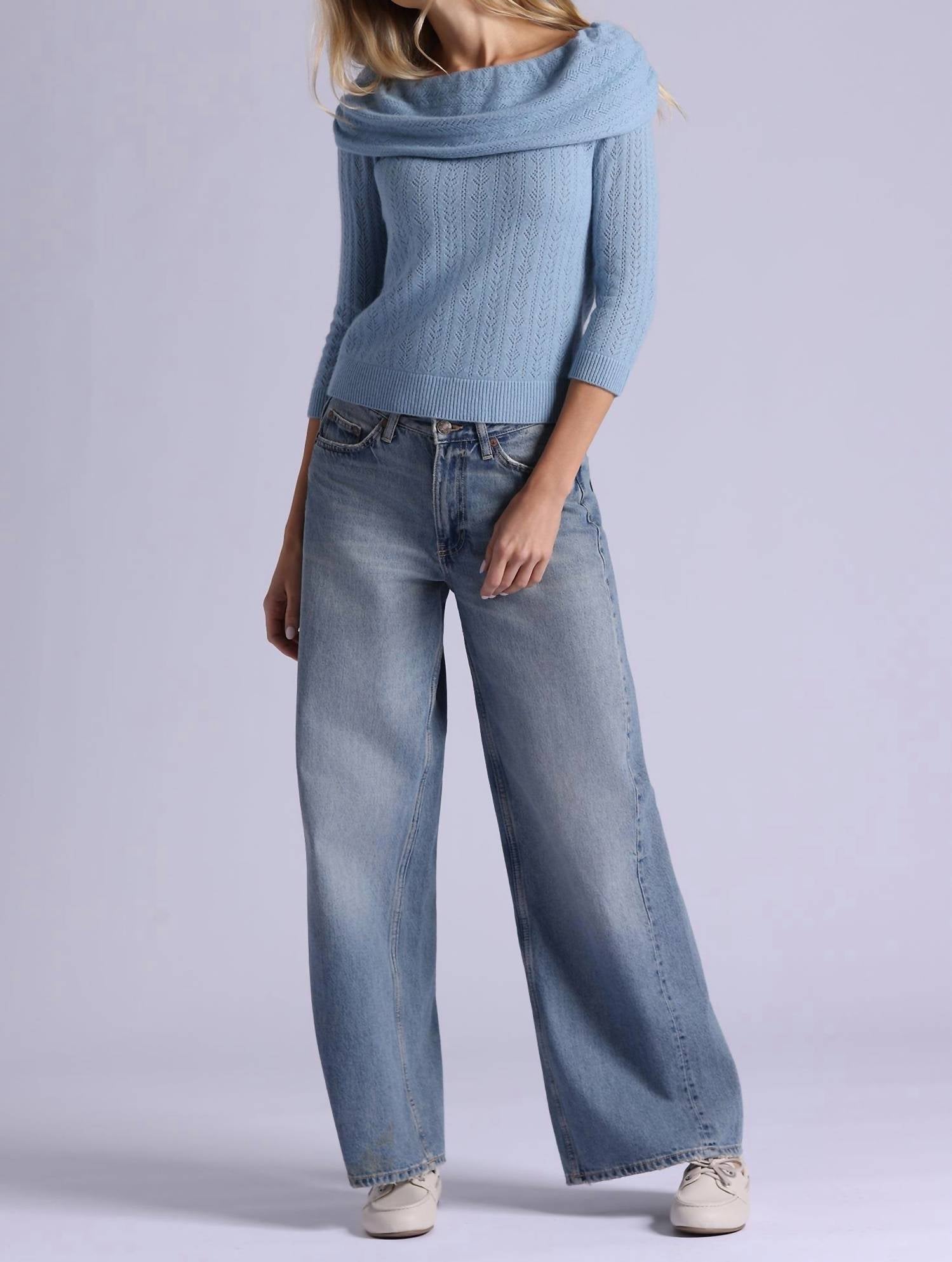 Minnie Rose - Cashmere Pointelle Off Shoulder Top