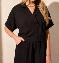 Tribal - Lapel Collar V-neck Short Sleeve Shirt