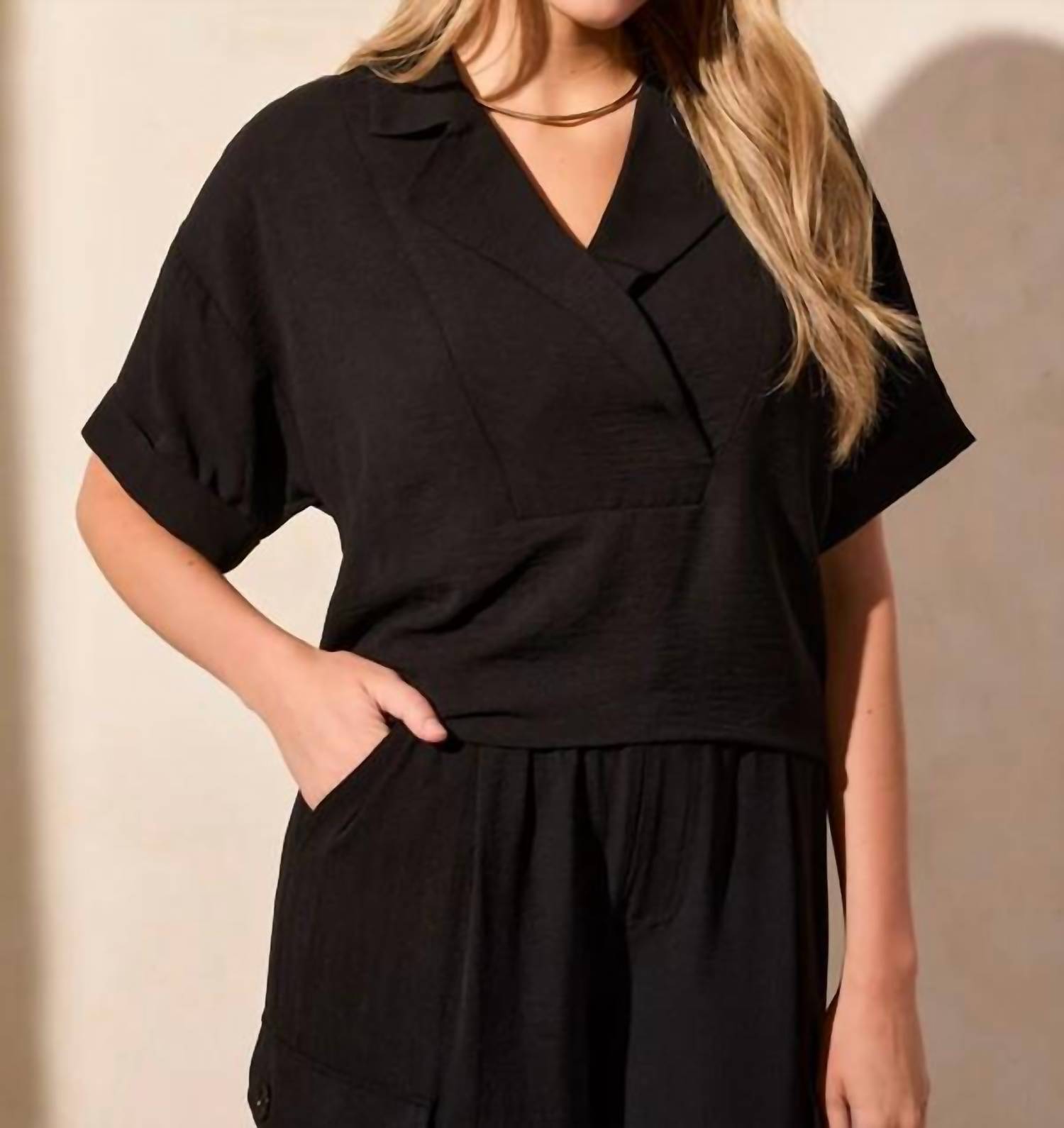 Tribal - Lapel Collar V-neck Short Sleeve Shirt
