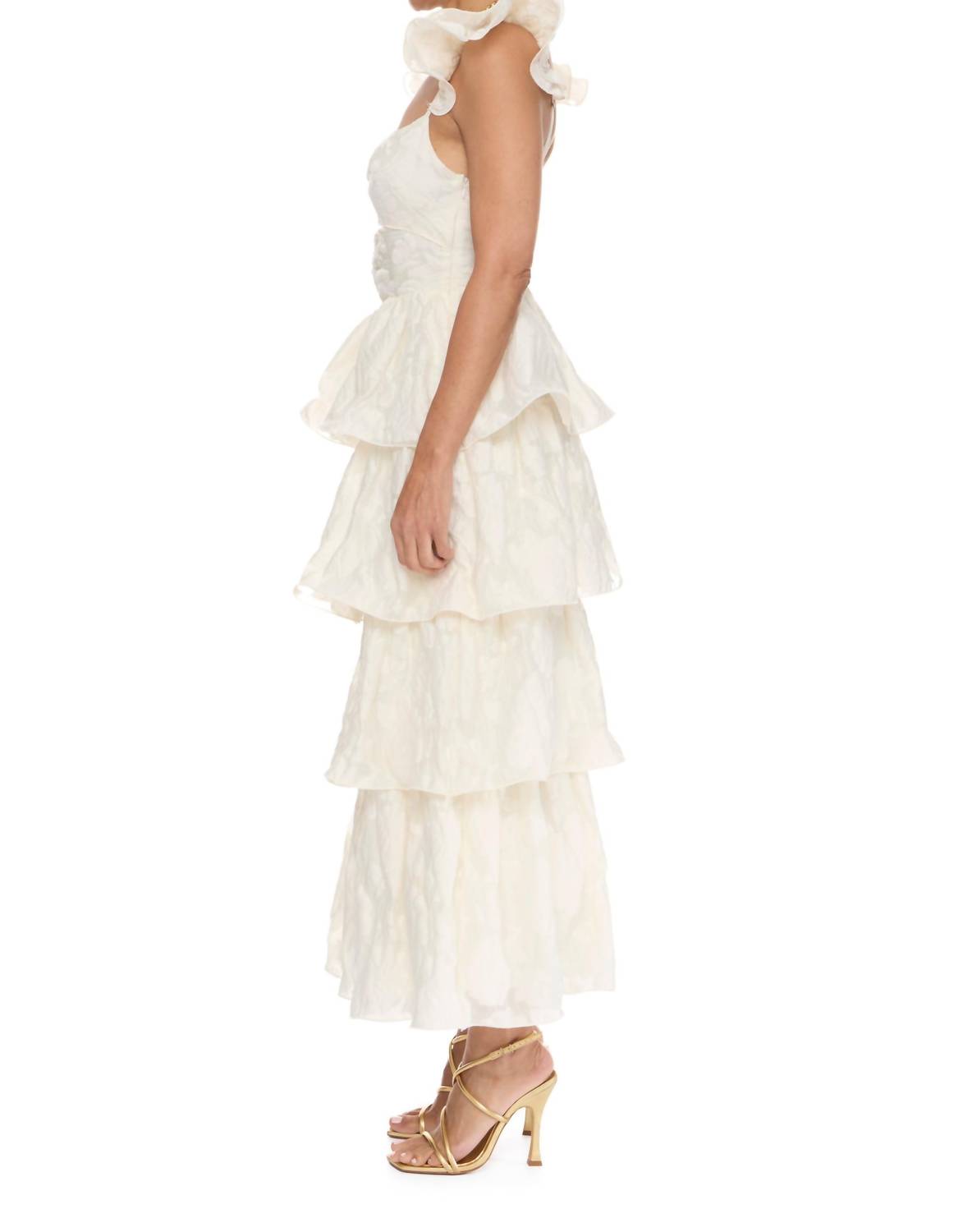 LENA Carly Ruffle Cutout Midi Dress in ivory - women's dress - alternate view