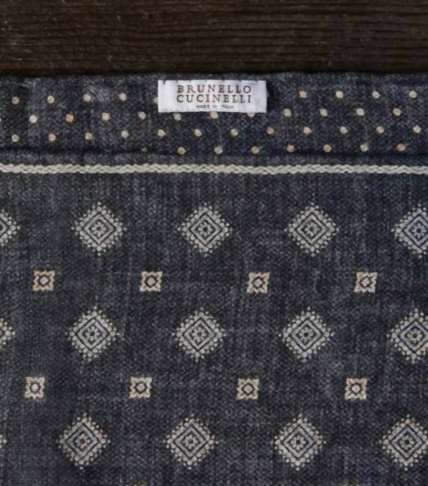 Brunello Cucinelli Men's Double Face Silk Pocket Square in grey - men's scarf - detail view