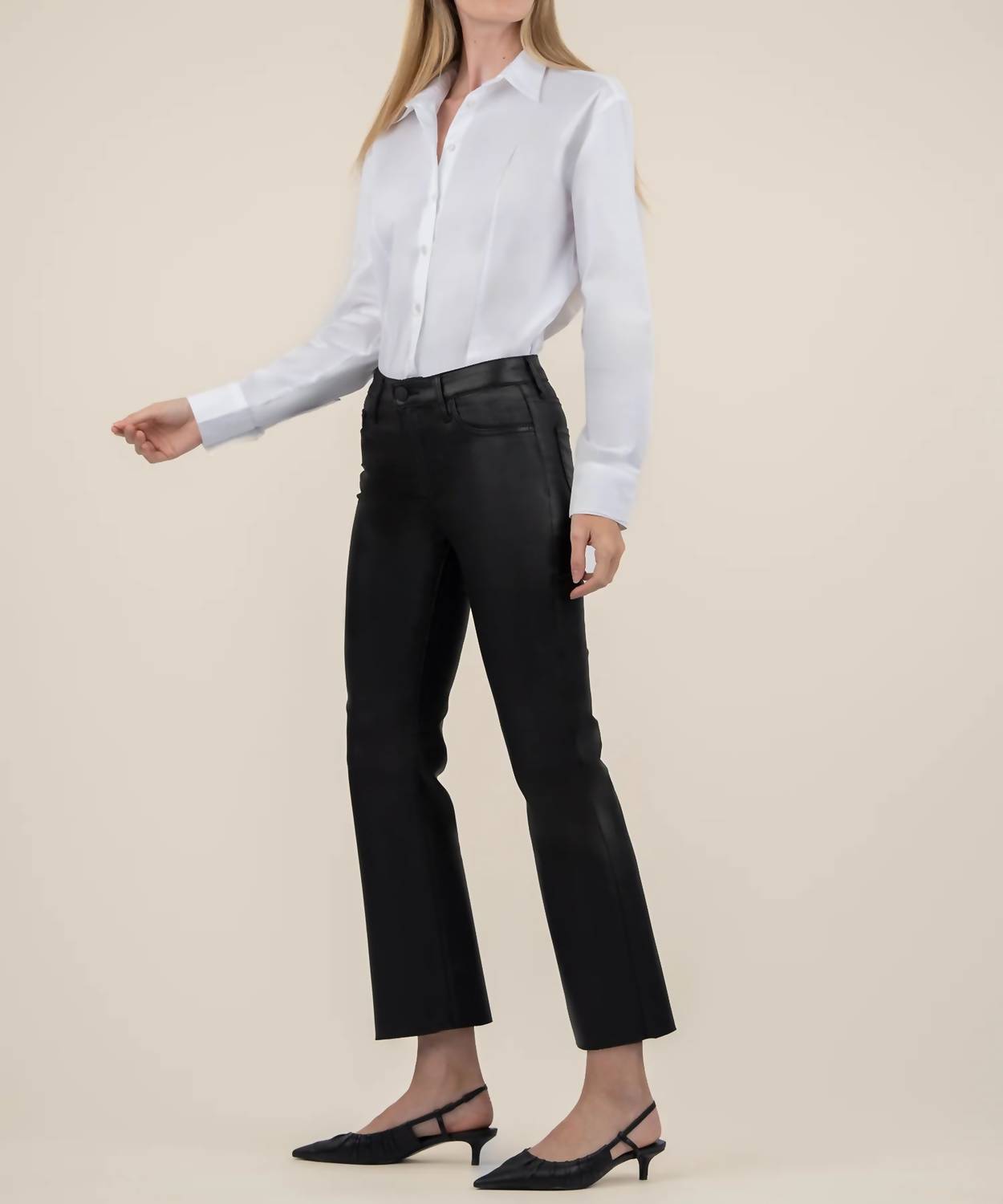 Kut From The Kloth - Kelsey Coated High Rise Ankle Flare Raw Hem Pants