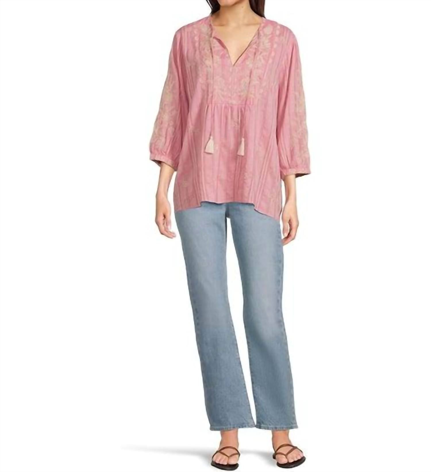 Johnny Was - PRAIRIE BLOUSE 3/4 SLEEVE HYACINTH
