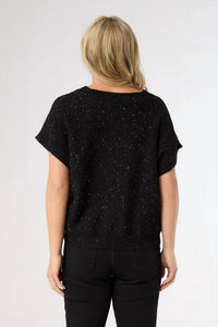 COCO + CARMEN Janece Sparkle V-Neck Cap Sleeve Sweater in black - women's sweater - detail view