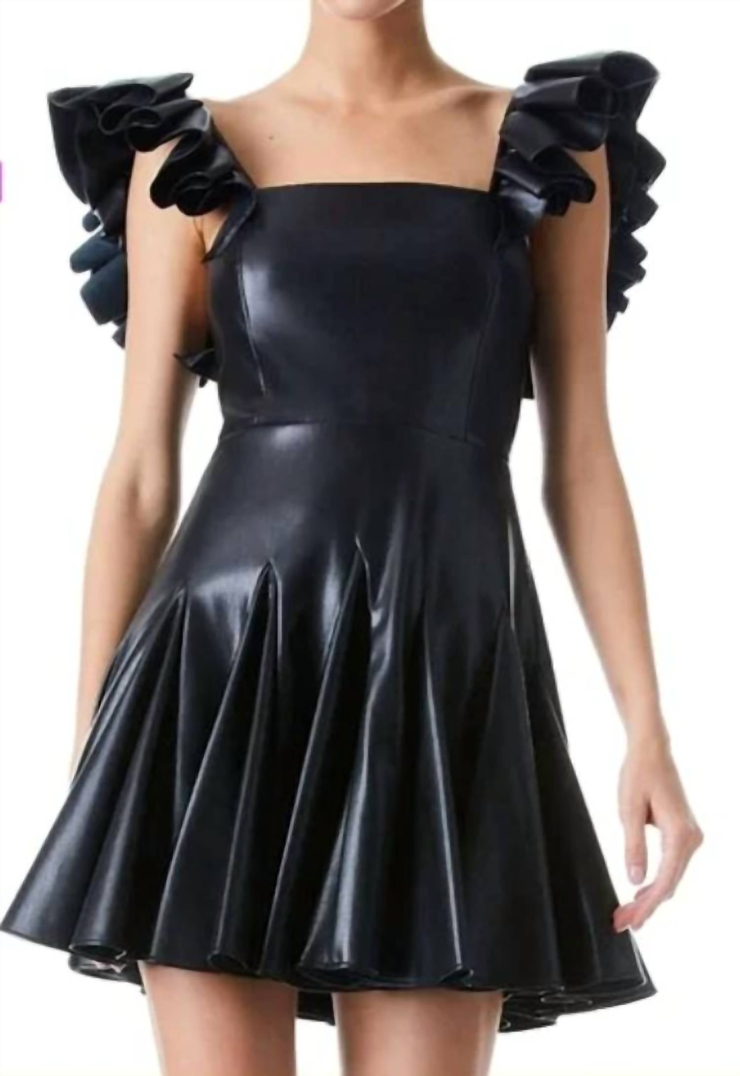 Alice + Olivia - Ginny Ruffle Sleeve Vegan Leather Mini Dress