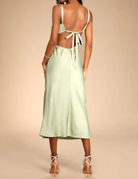 Lulus - Stun To Remember Satin Cowl Neck Cutout Midi Dress