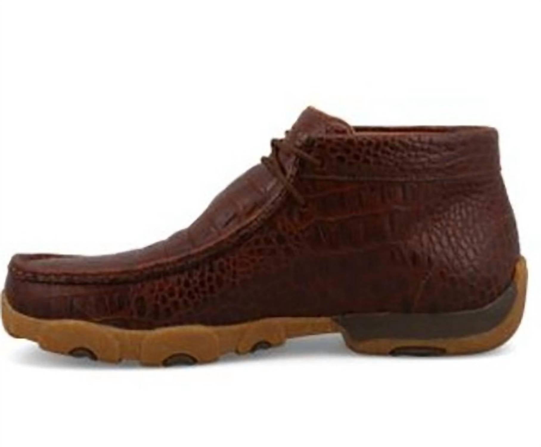 TWISTED X Men's Croco Embossed Chukka Driving Moc Shoes in ginger - men's boots - detail view