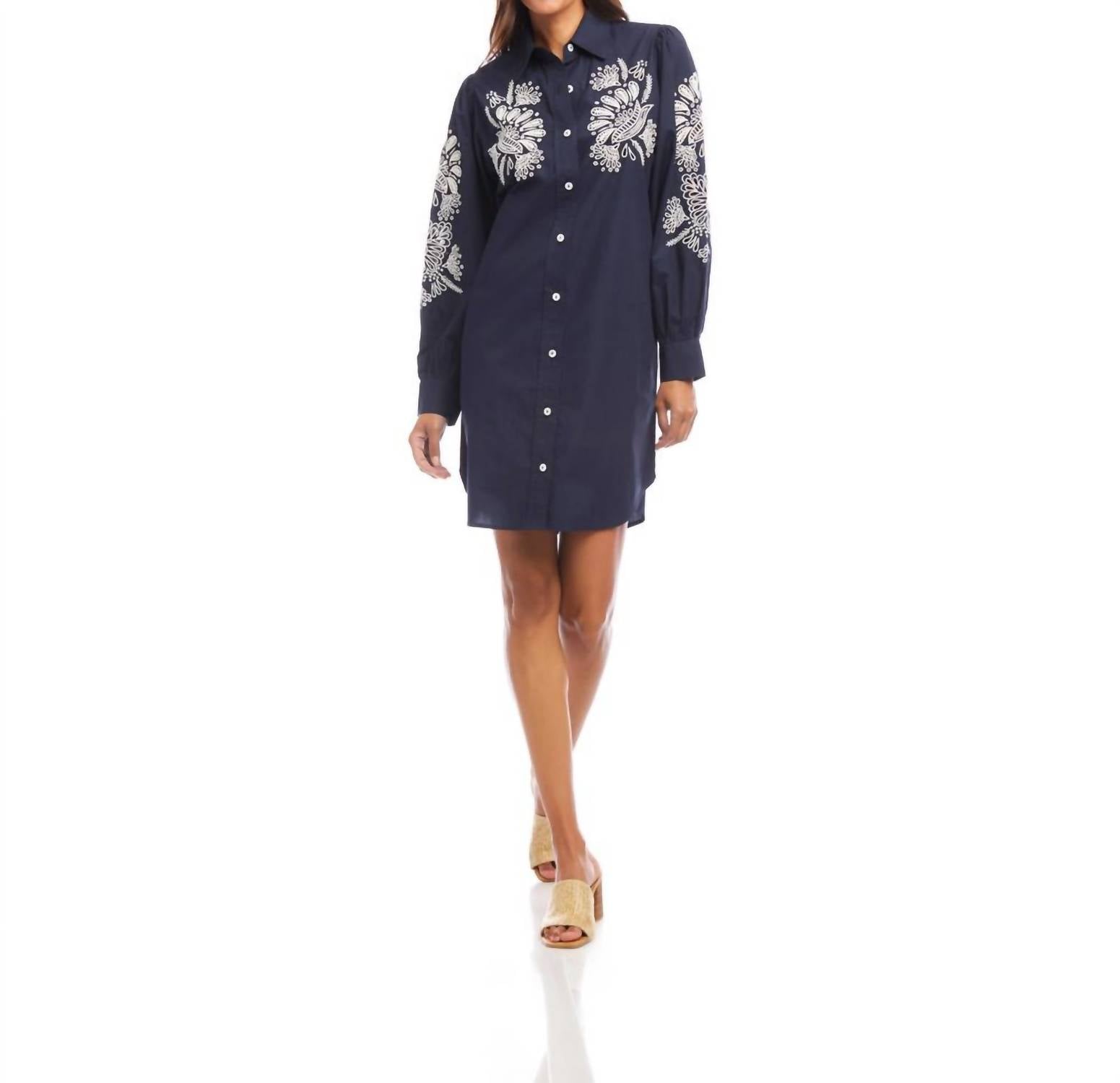Karen Kane - Embroidered Puff Sleeve Shirtdress