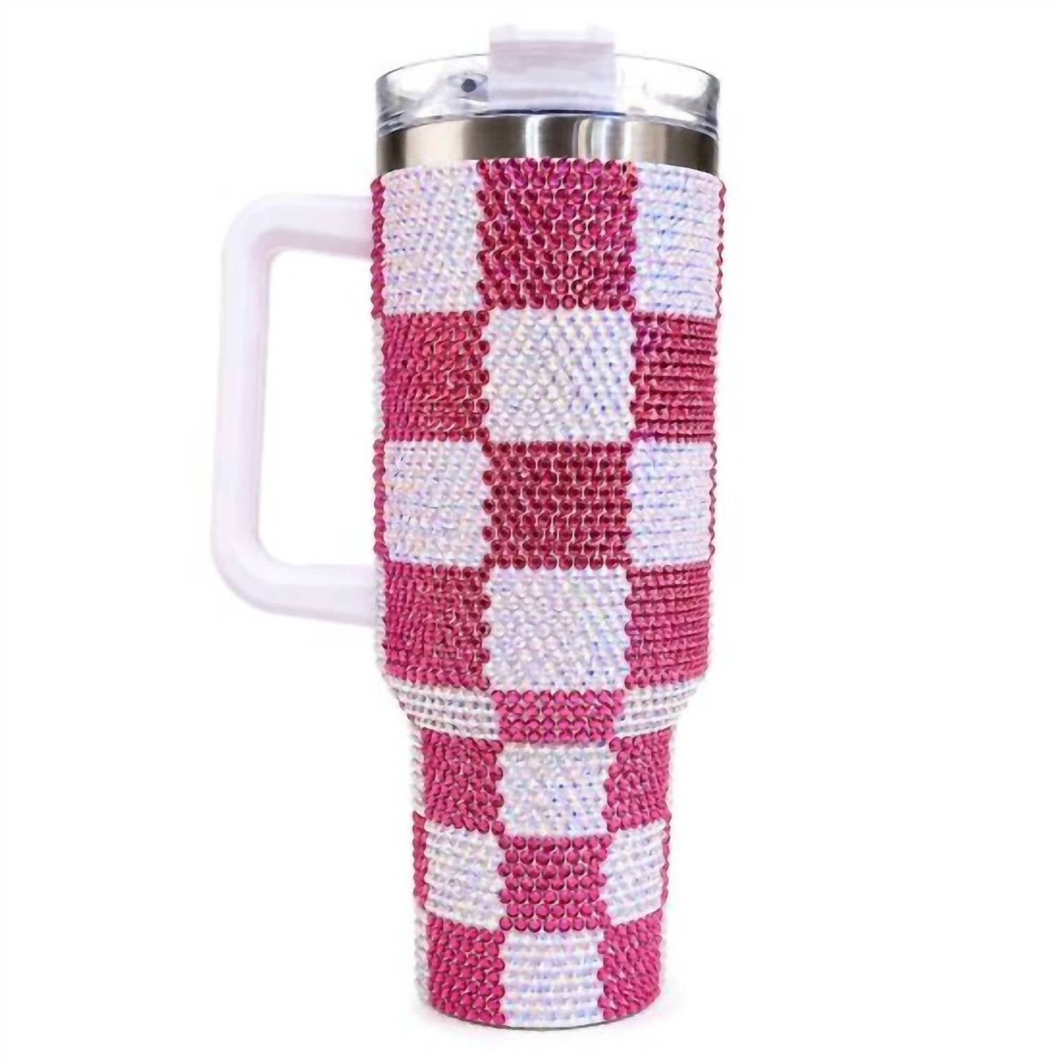 Sophia Collection - 40 Oz Checkered Rhinestone Tumbler