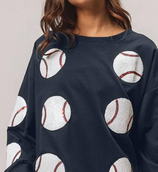 Bibi - Sequin Baseball French Terry Pullover