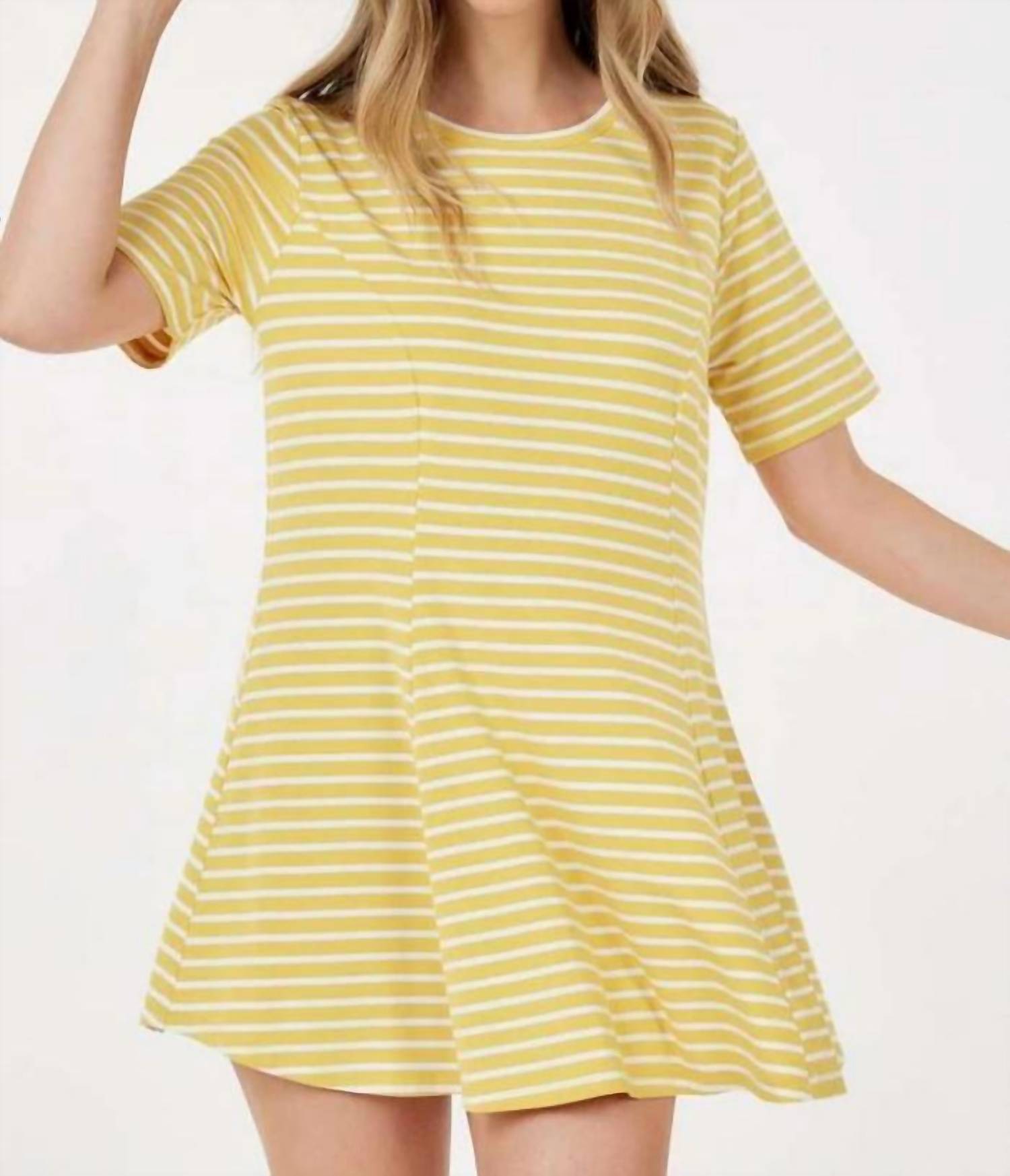 Shop Basic - Short Sleeve Round Neck Stripe Tunic Top