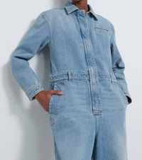 Loulou de Saison Panay Denim Jumpsuit in washed light blue - women's pants - alternate view