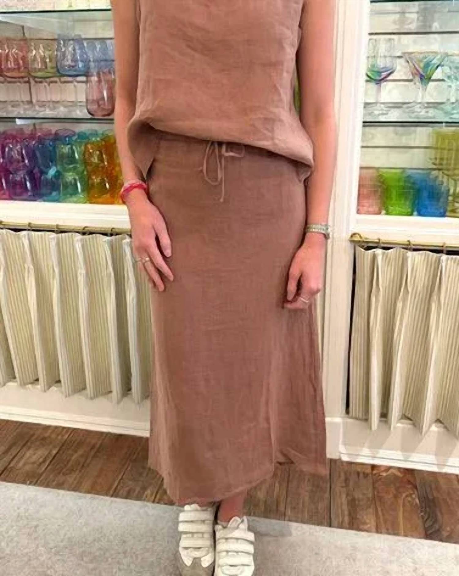 STARKx Daria Skirt in tan linen - women's skirt