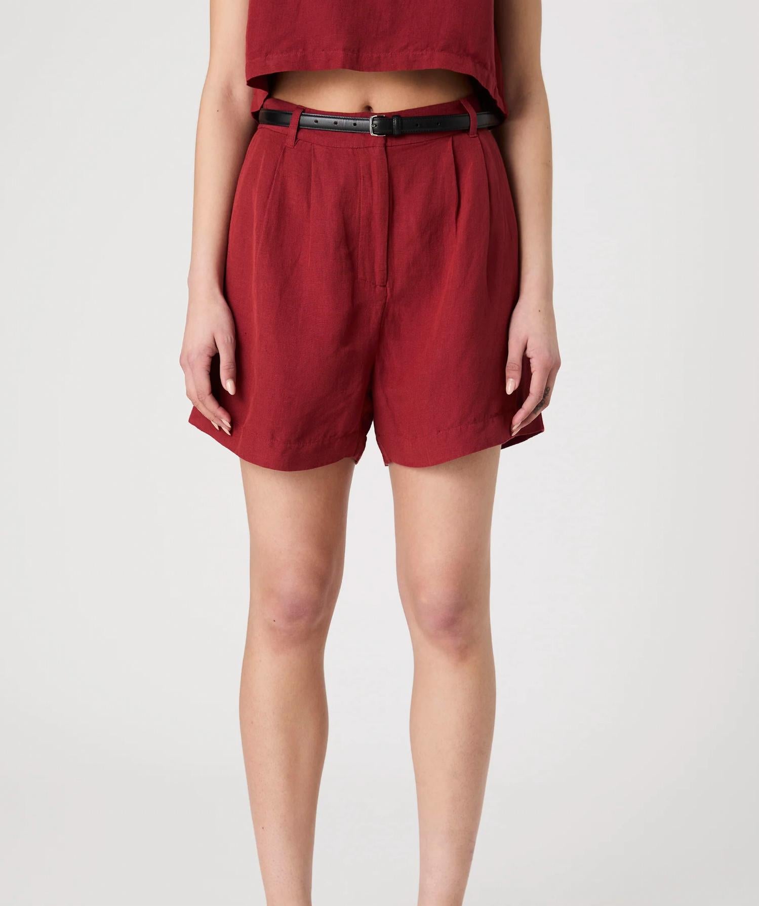 FRENCH CONNECTION Birdie Linen Walking Shorts in brick red - women's shorts
