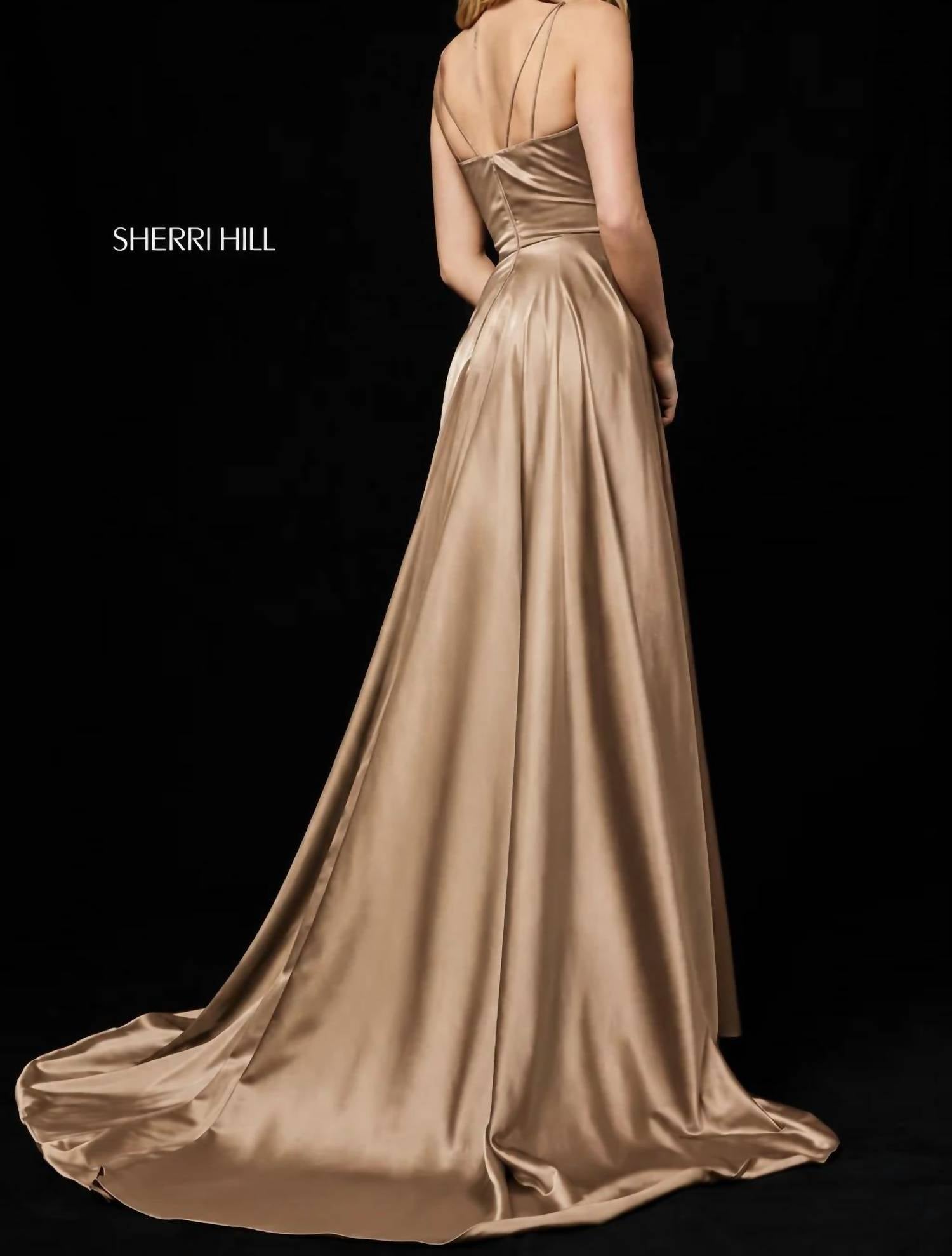 Sherri Hill - Silk Charmeuse V-neck High Slit Gown