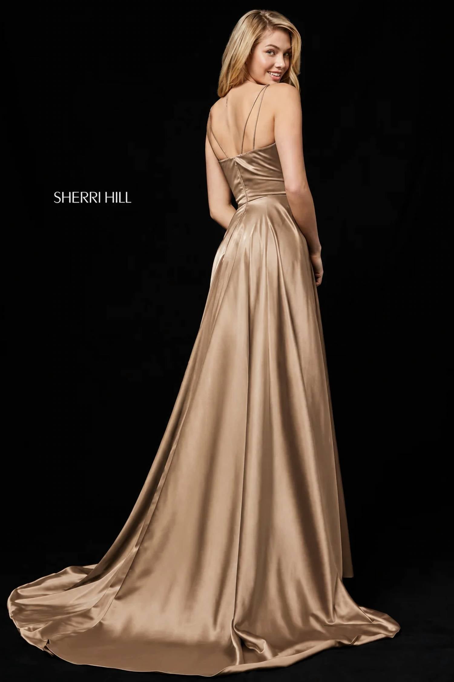 Sherri Hill - Silk Charmeuse V-neck High Slit Gown