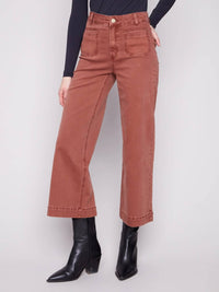 CHARLIE B Cropped Flair Legged Front Patch Pocket Pant in sepia - women's jeans - alternate view