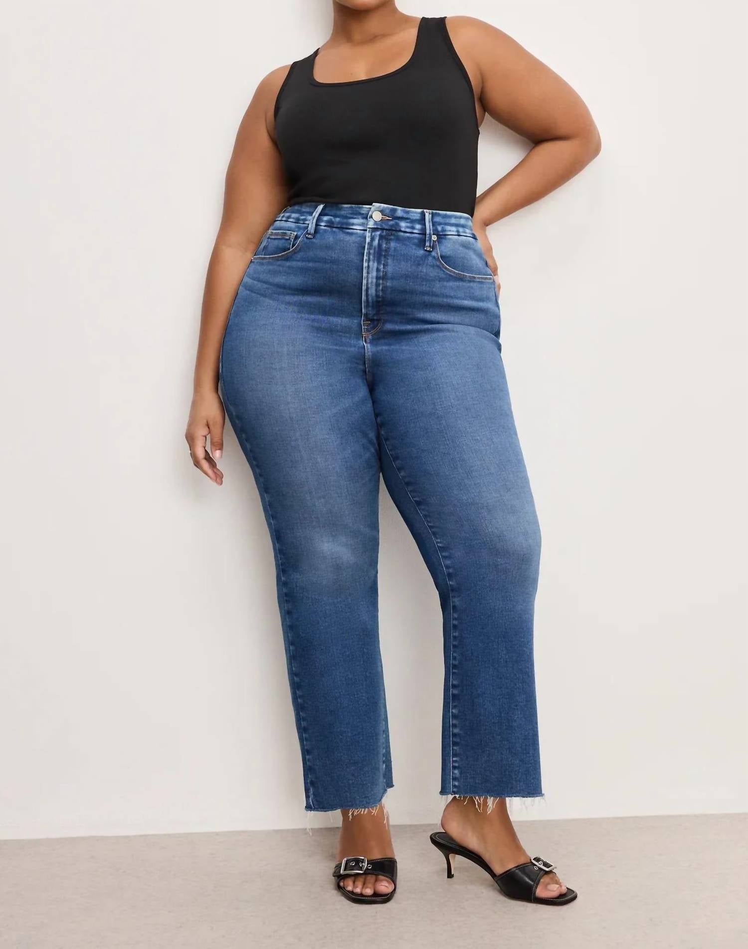 Good American - Soft Tech Good Legs Cropped Mini Boot Cut Jeans