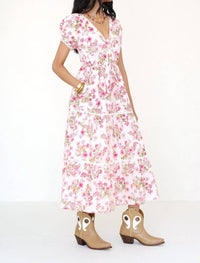 BANJANAN Poppy Dress in pink multi - women's dress - detail view
