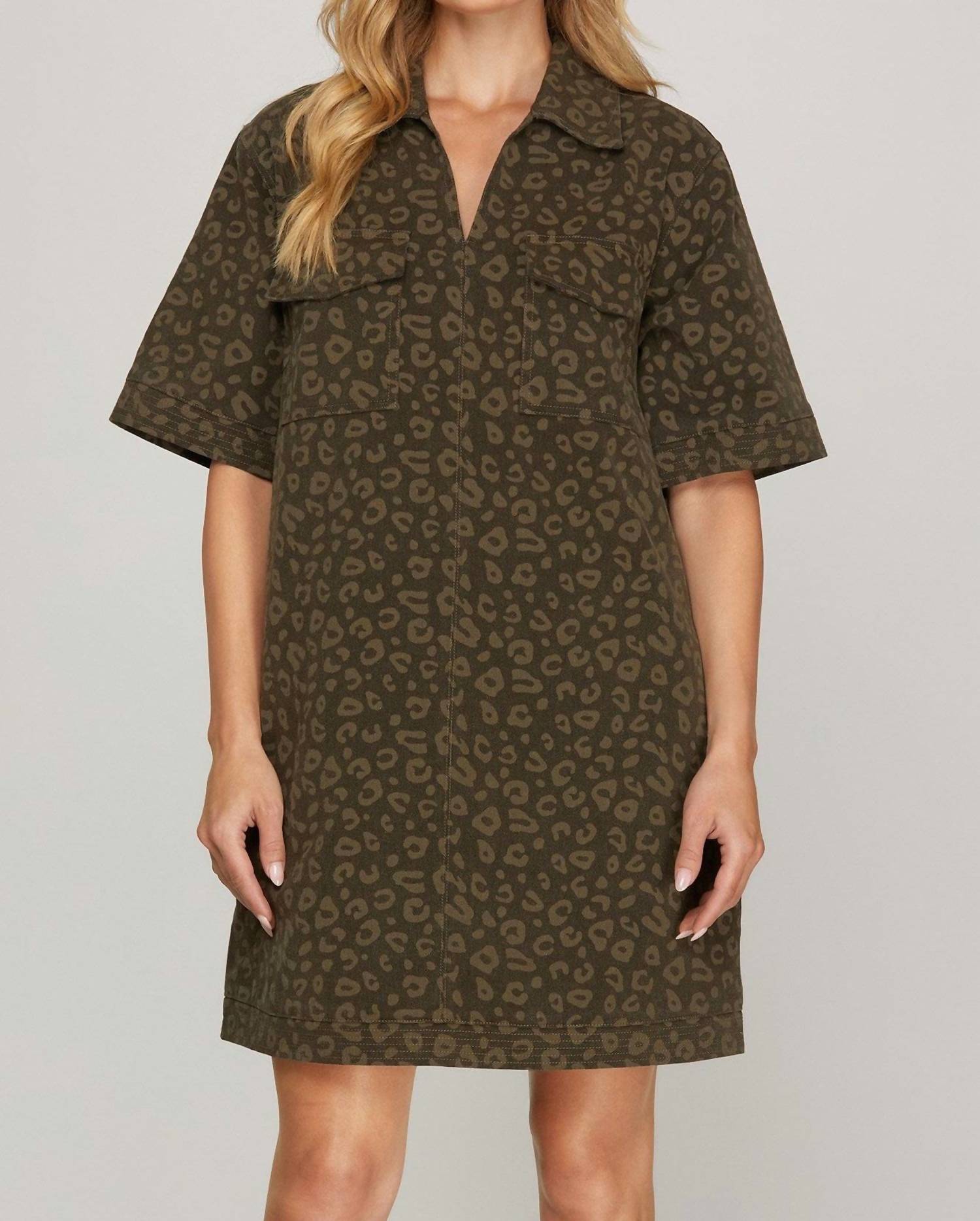 She + Sky - Short Sleeve Woven Washed Animal Print Dress