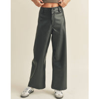 MIOU MUSE Leather Wide Leg Pants in black - women's pants