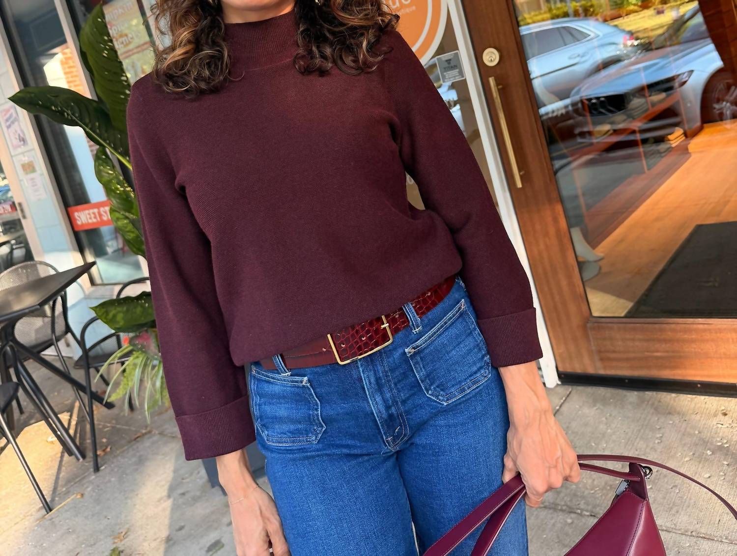 Repeat Cashmere - Quarter Sleeve Cotton Mockneck Top
