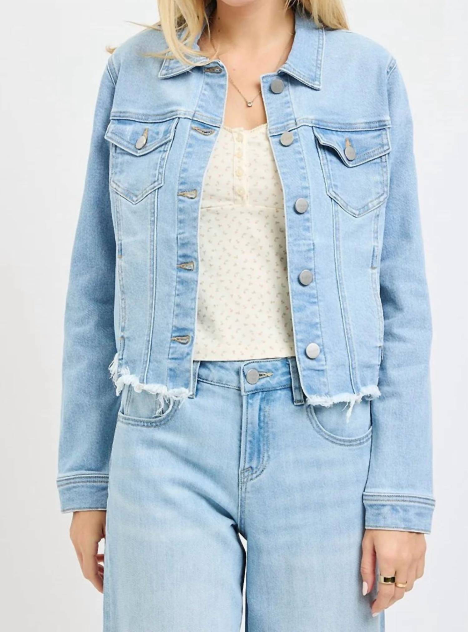 Risen - Irregular Frayed Hem Jean Jacket