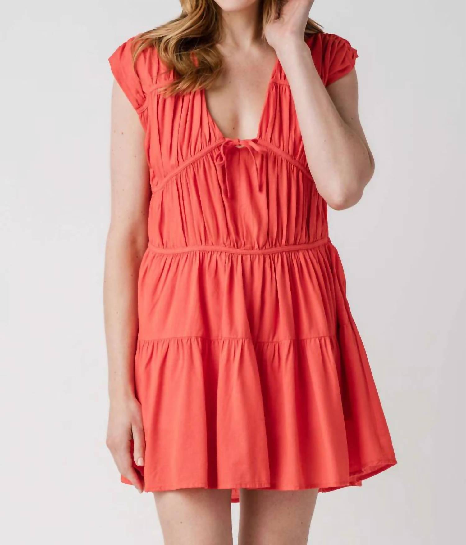 Elan - Cap Sleeve Mini Tiered Dress