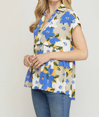Entro - Floral Print V-neck Top