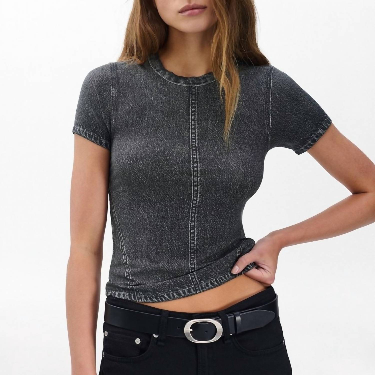 Rag & Bone Miramar Baby Tee Top in washed black - women's t-shirt
