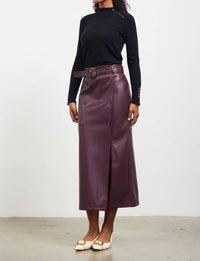Skies Are Blue - Faux Leather Midi Skirt with Belt
