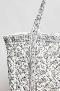 Pol - Women's Hand Block-printed Quilted Floral Tote Bag