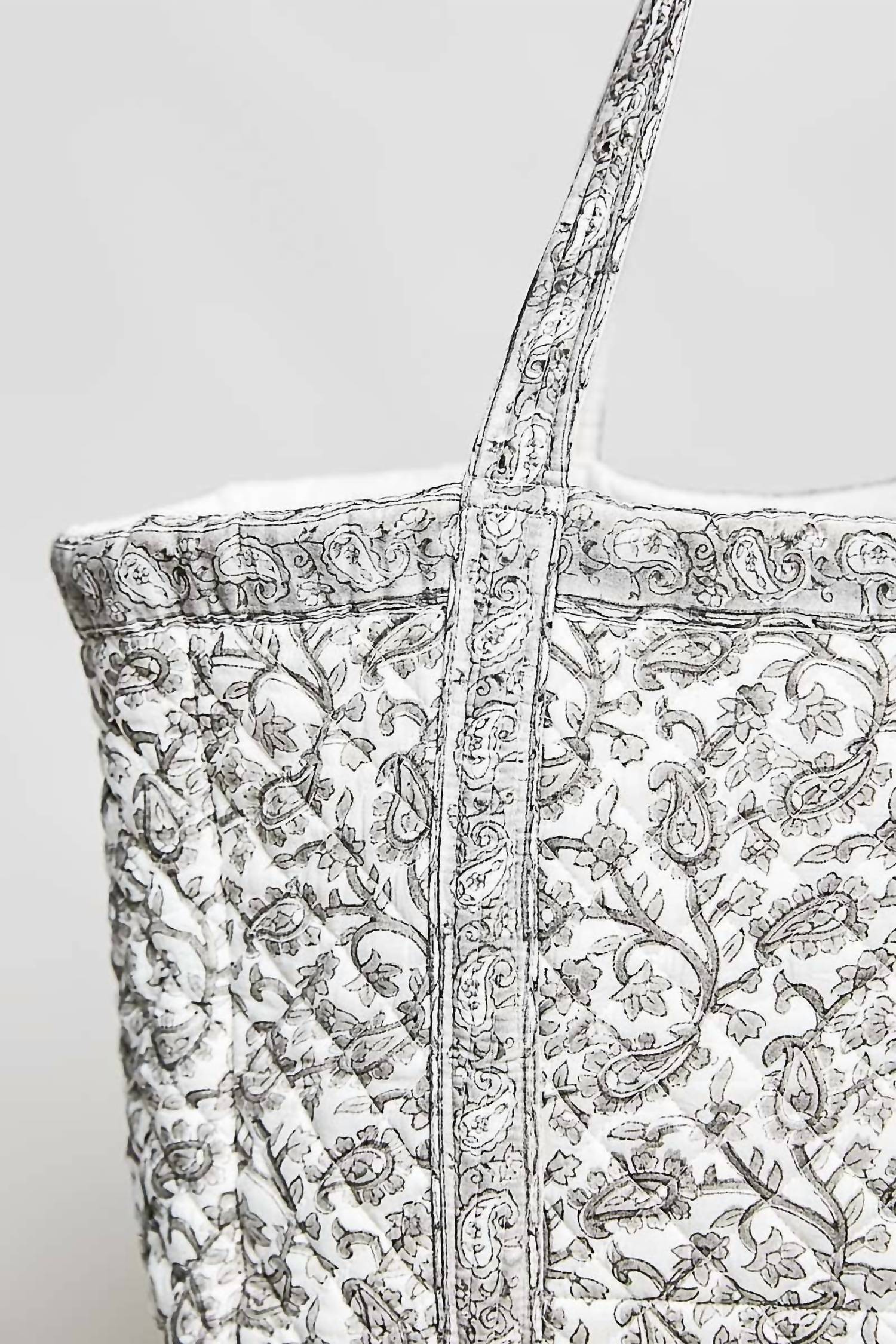 Pol - Women's Hand Block-printed Quilted Floral Tote Bag