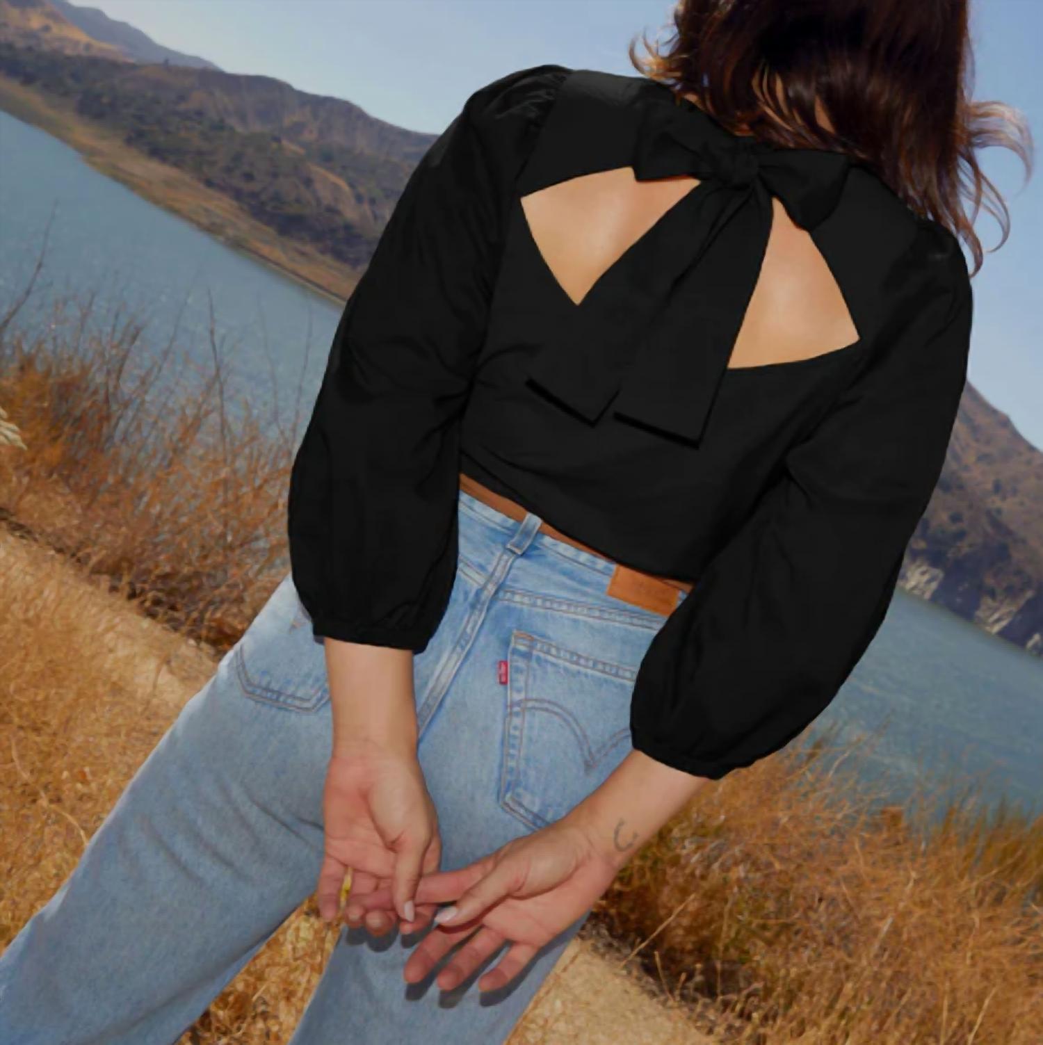 Nation LTD Shalom Tie Back Combo Tee in jet black - women's long sleeve top - alternate view
