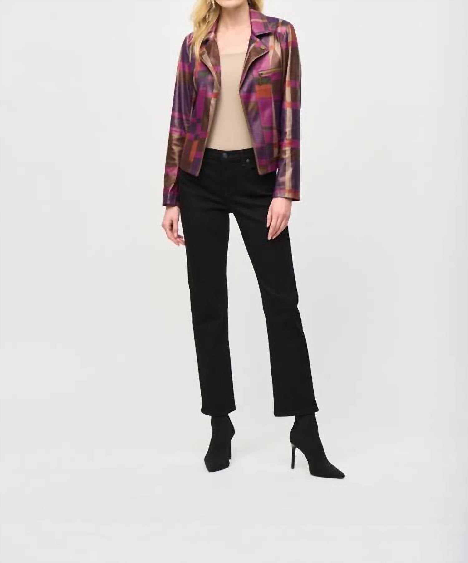 Joseph Ribkoff - Women's Foiled Print Faux Suede Jacket