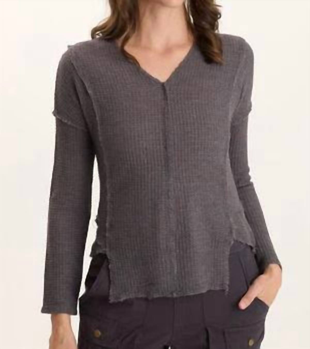 Xcvi - Arnie Thermal Asymmetrical Hem V-neck Top