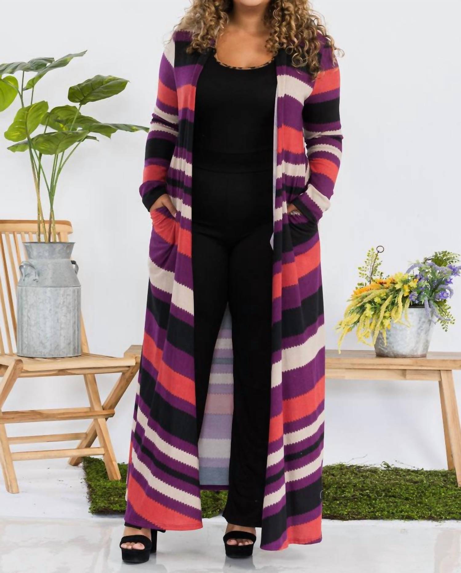 Karen T Design - Striped Long Sleeve Cardigan