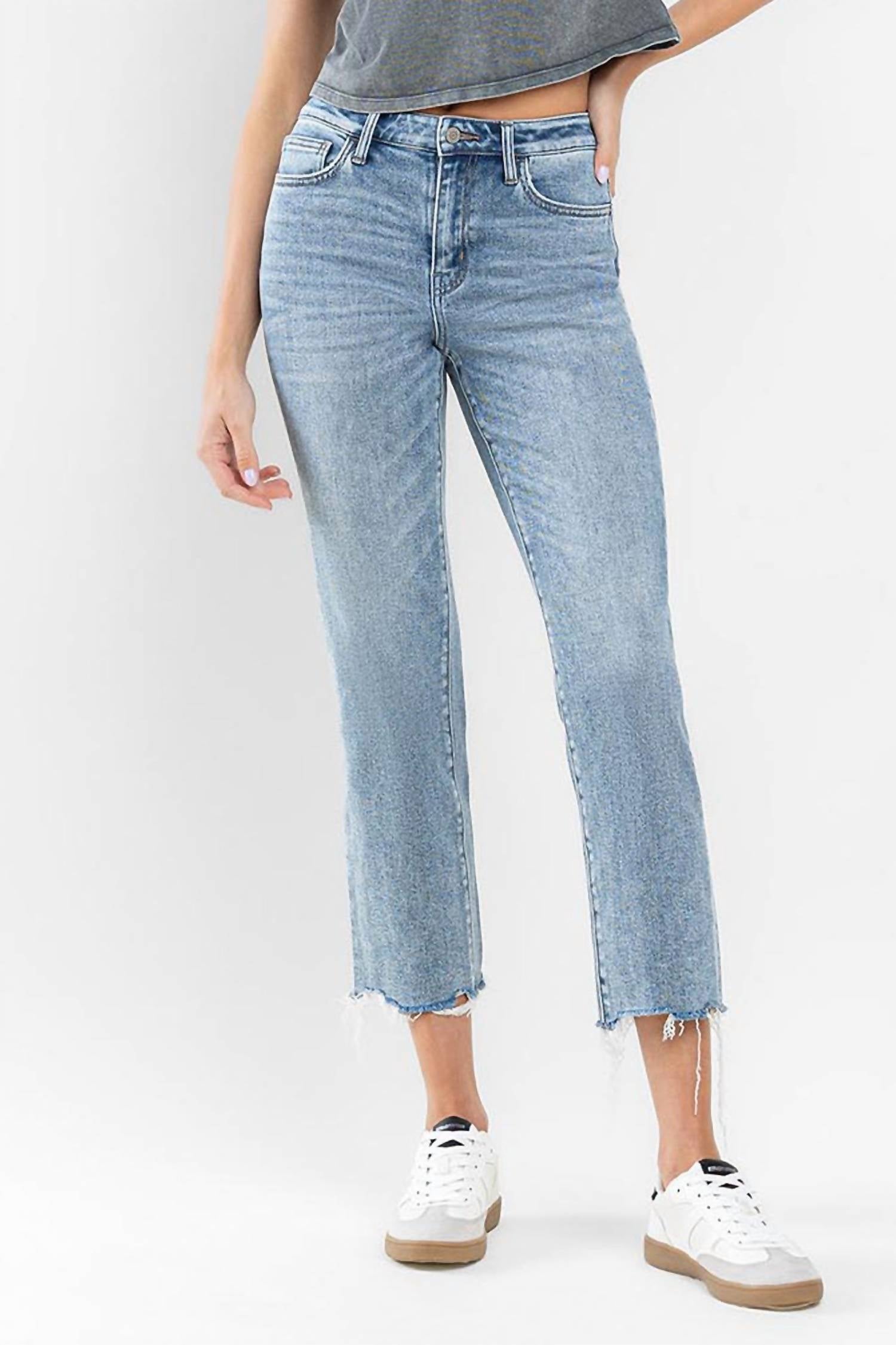 Flying Monkey - High Rise Cropped Distressed Hem Straight Jeans