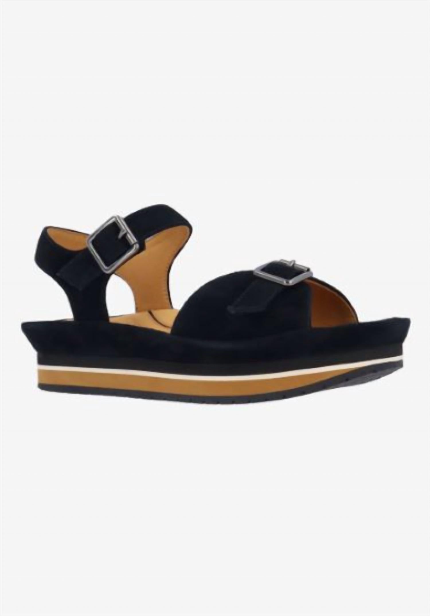 L'amour Des Pieds Women's Vardant Kid Suede Leather Sandal in black - women's sandal - detail view