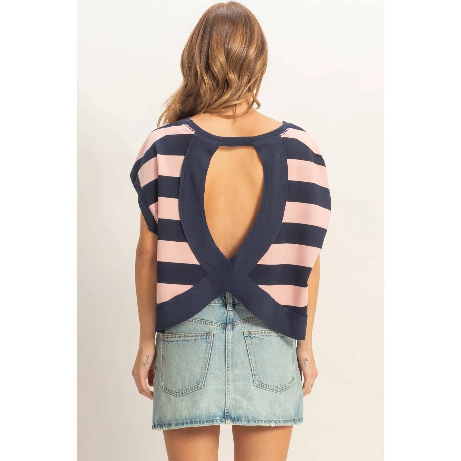 Hyfve - Striped Boxy Crew Neck Top