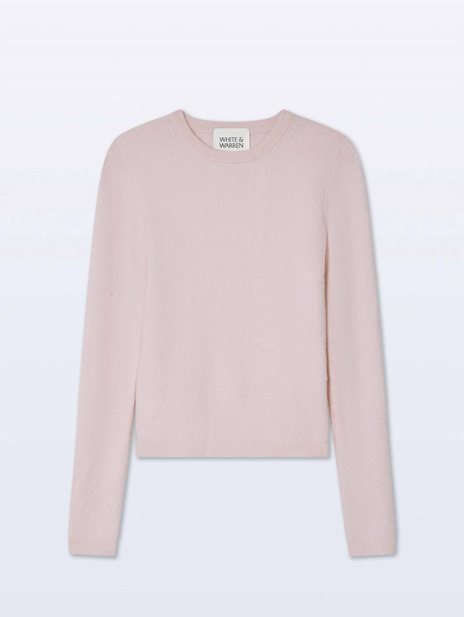 White + Warren Slim Stretch Crewneck Sweater in pink sand - women's sweater - alternate view