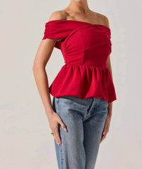 ASTR Tennille Off The Shoulder Peplum Top in red - women's blouse - alternate view