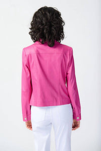 Joseph Ribkoff Faithy Foiled Suede Jacket in bright pink - women's jacket - detail view
