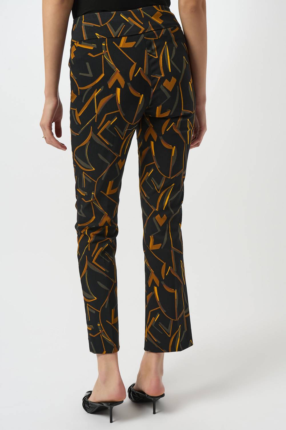 Joseph Ribkoff Geometric Print Straight Leg Pull On Pants in black multi - women's pants - detail view