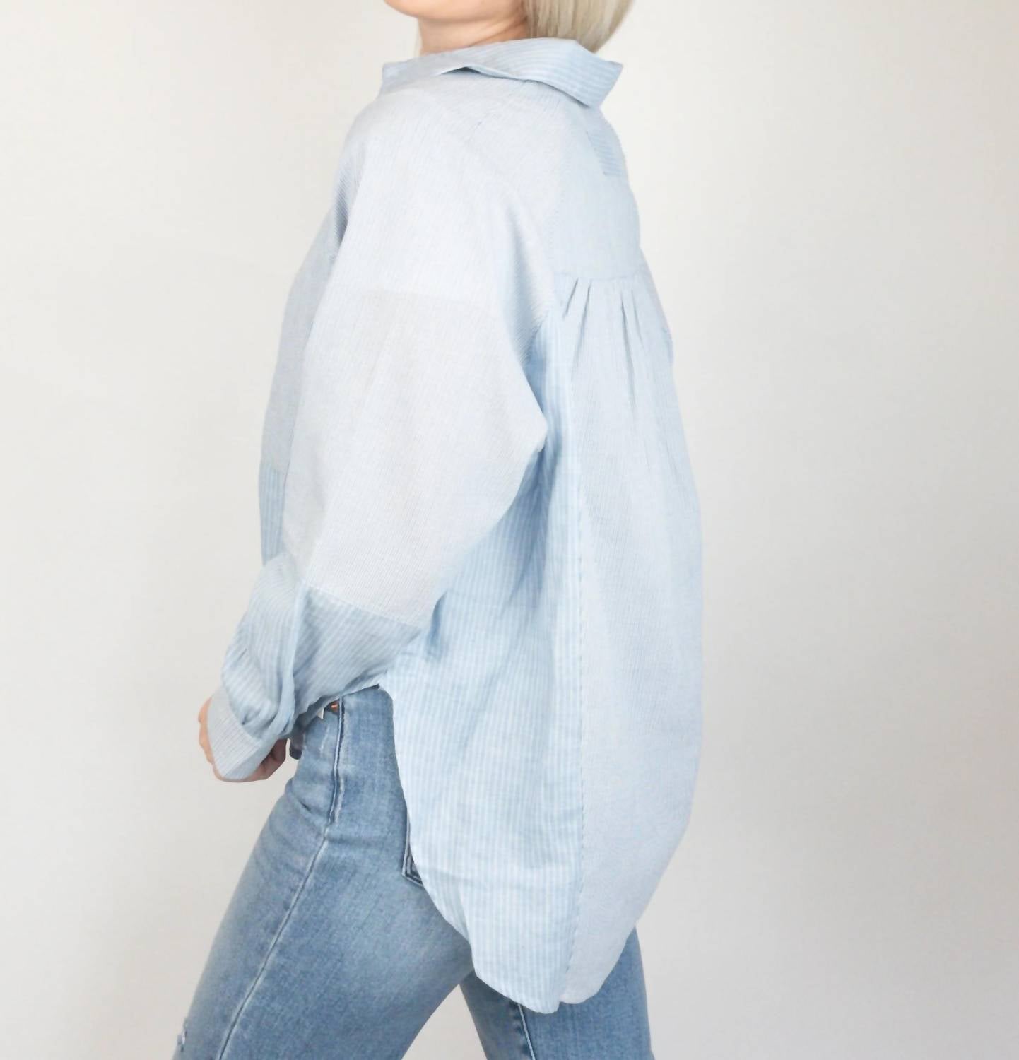 Aemi + Co - Mixed Stripe Oversized Button Down Top