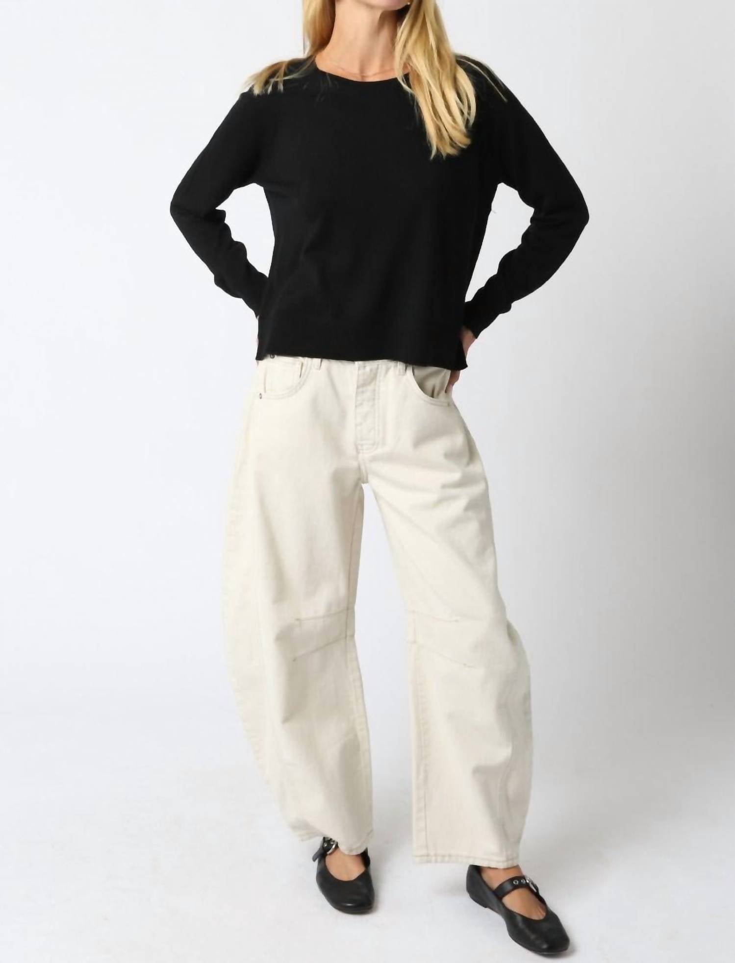 Olivaceous - Natalie Relaxed Fit Knit Sweatshirt