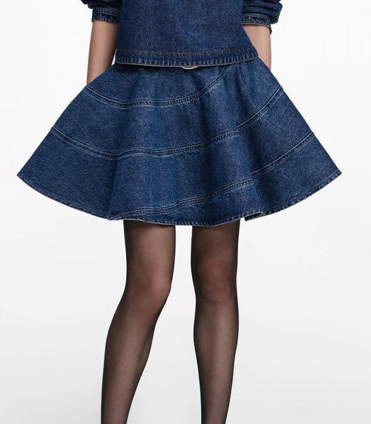 Self-Portrait - Flared Denim Mini Skirt