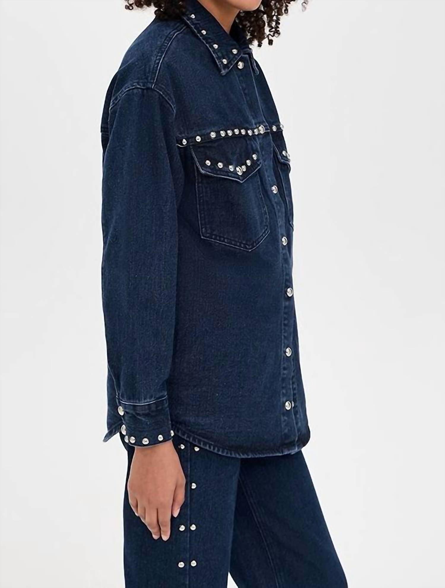 Moon River - Button Up Stud Detail Denim Jacket